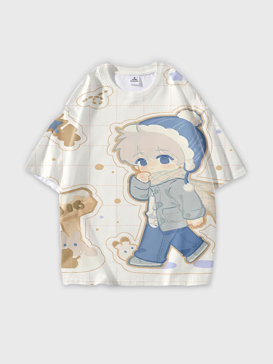 T-shirt round neck Role Pattern loose short sleeve E226