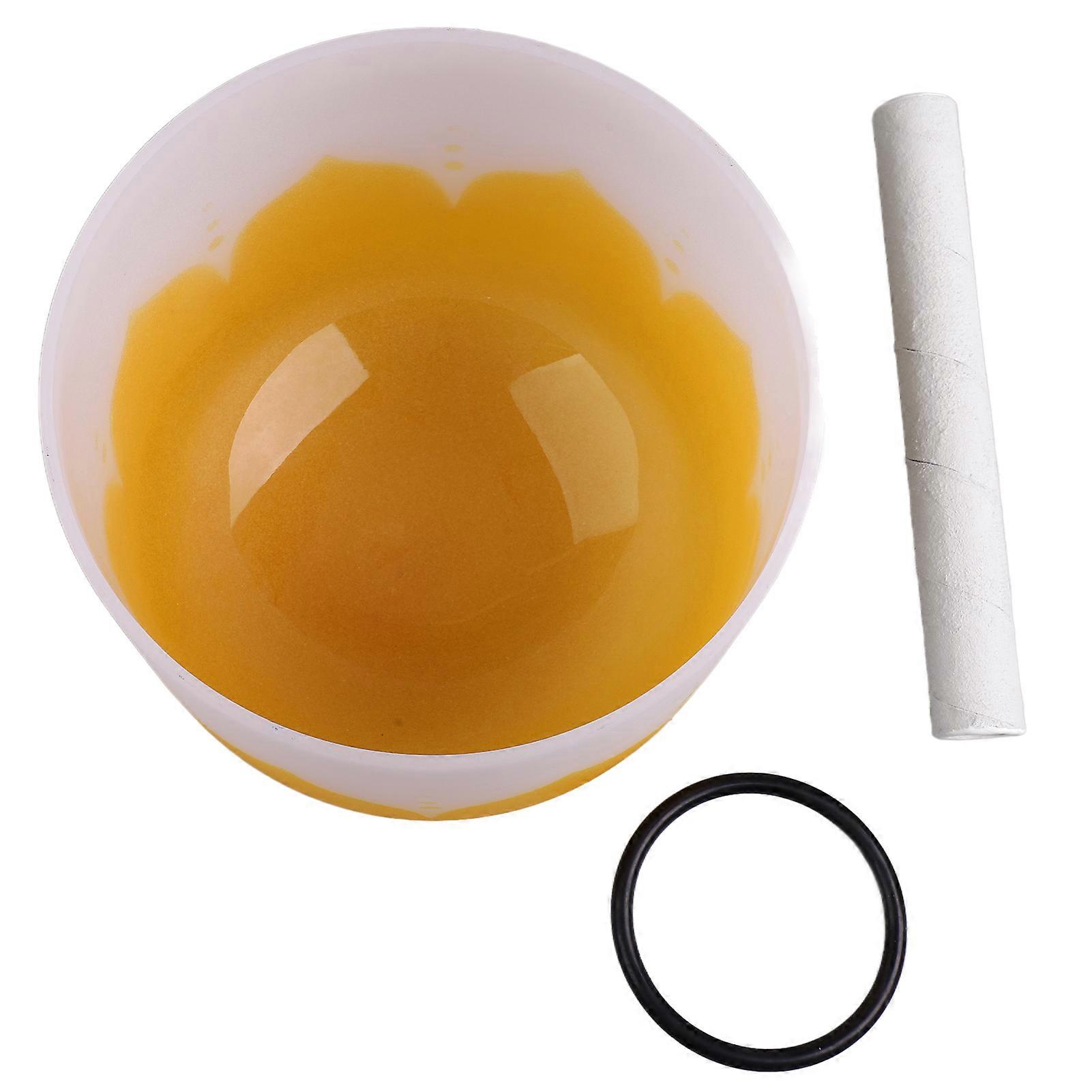 Crystal Singing Bowl Color Flower Pattern Matte Quartz Singing Bowl for Sound Healing Meditation Yellow E Note