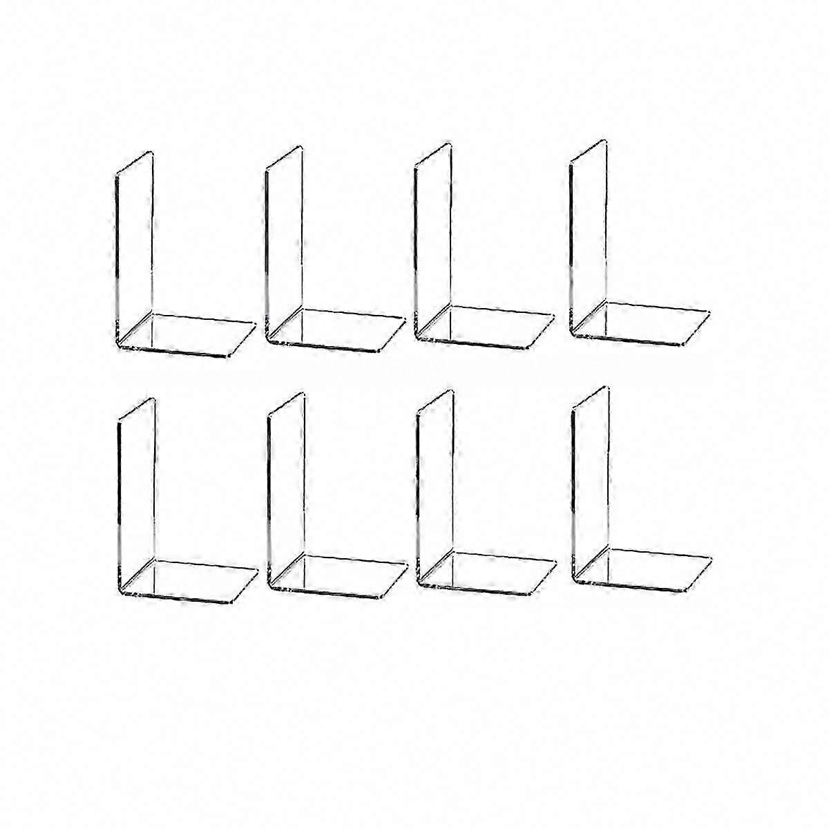 Acrylic Bookends Set of 8, Clear L-Shaped Shelf Organizers for Books - Transparent Desktop Shelf Dividers