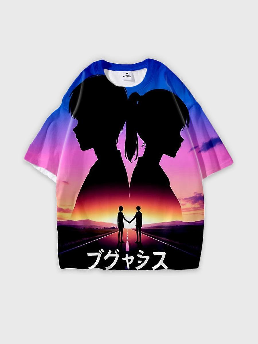 T-shirt round neck book Characters Pattern loose short sleeve E3053