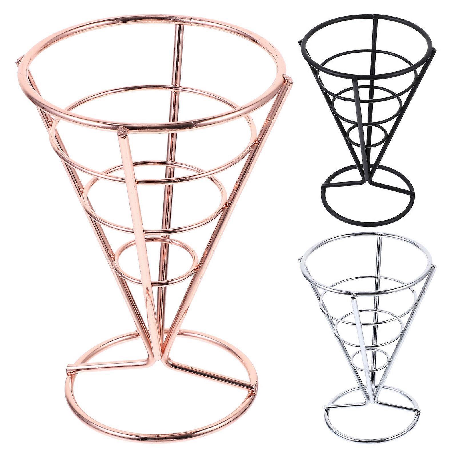 3pcs Iron Ice Cream Cone Display Holder Stand, Single Head Snack Bracket for French Fries, Popcorn & Dessert Serving, Suitable for Restaurant &