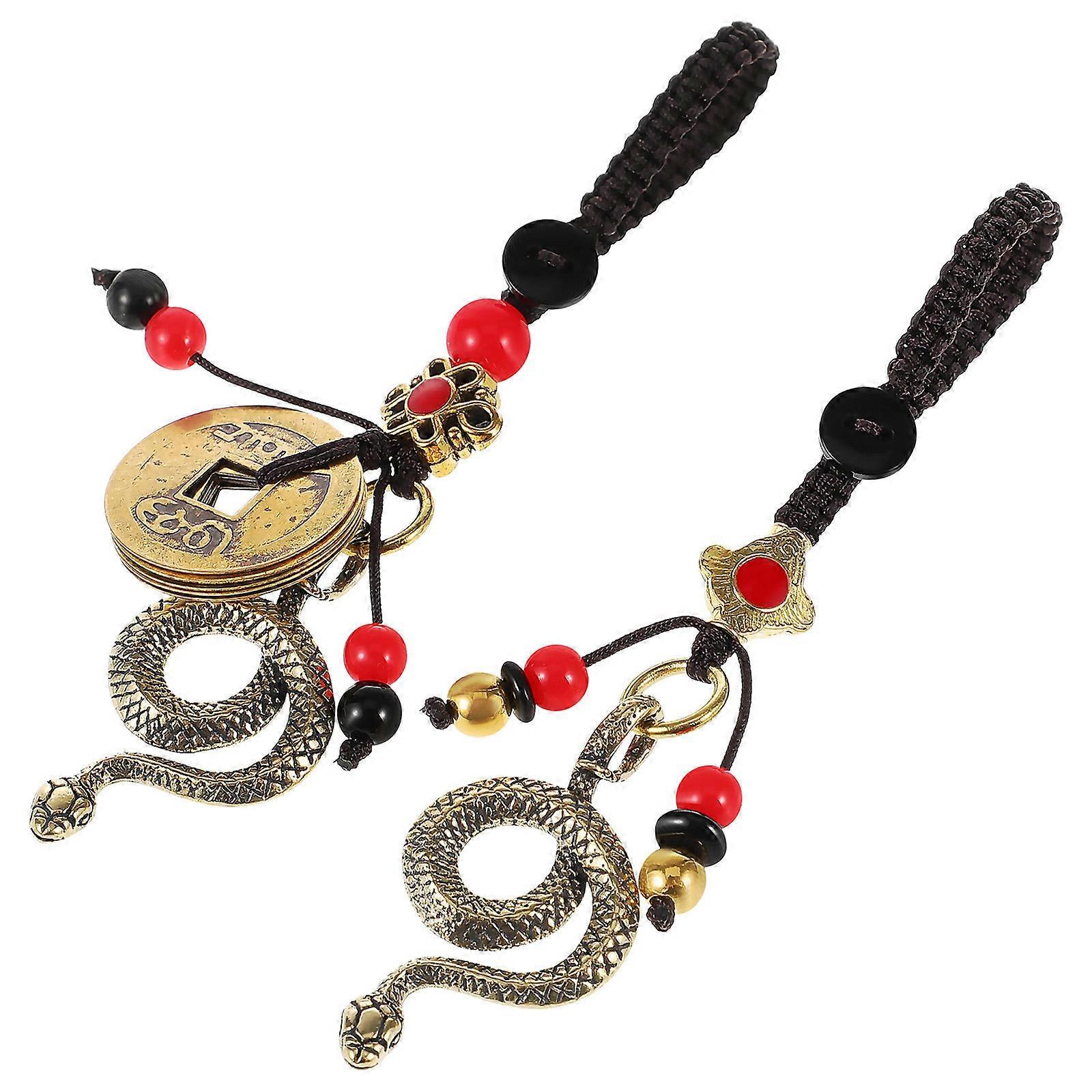 2pcs Vintage Snake Key Chain Pendant Zodiac Charm Bag Decor Car Rear View Mirror Ornament