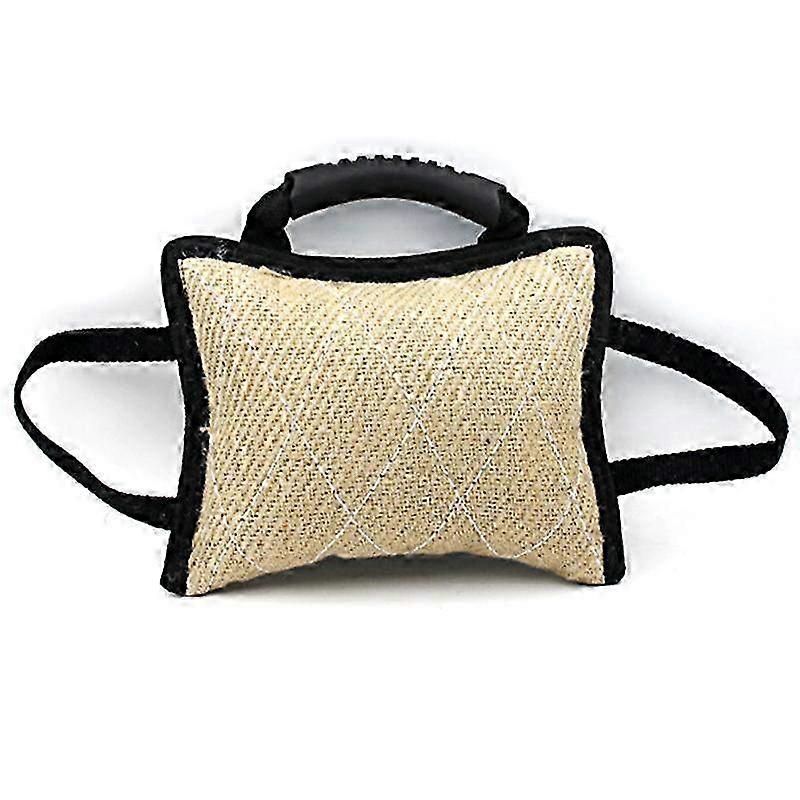 Dog Training Bite Tug Toy with 3 Handles - Durable Linen Bite Pillow for Enhanced Puppy Training & Interactive Play