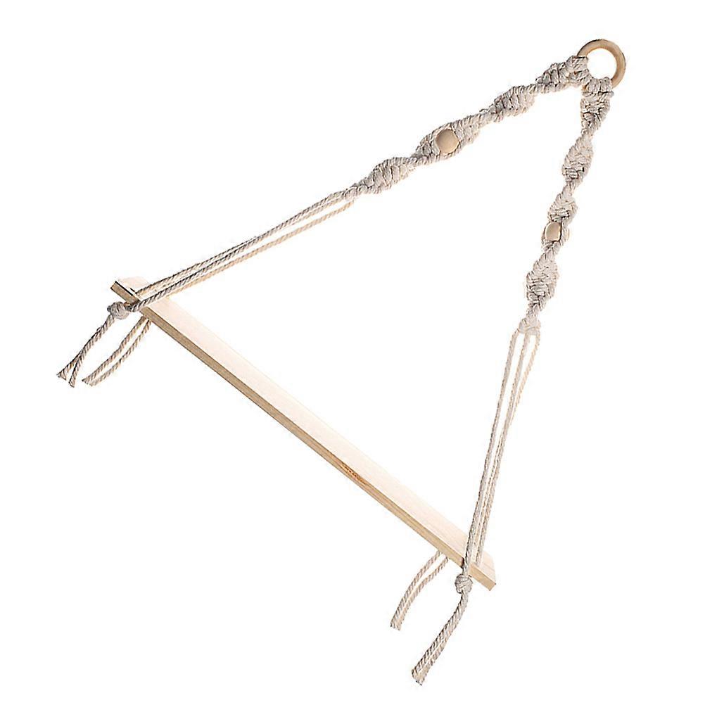 Macrame Wall Shelf Hanging Rack for Home Use Beige Cotton and Timber Material 1pc