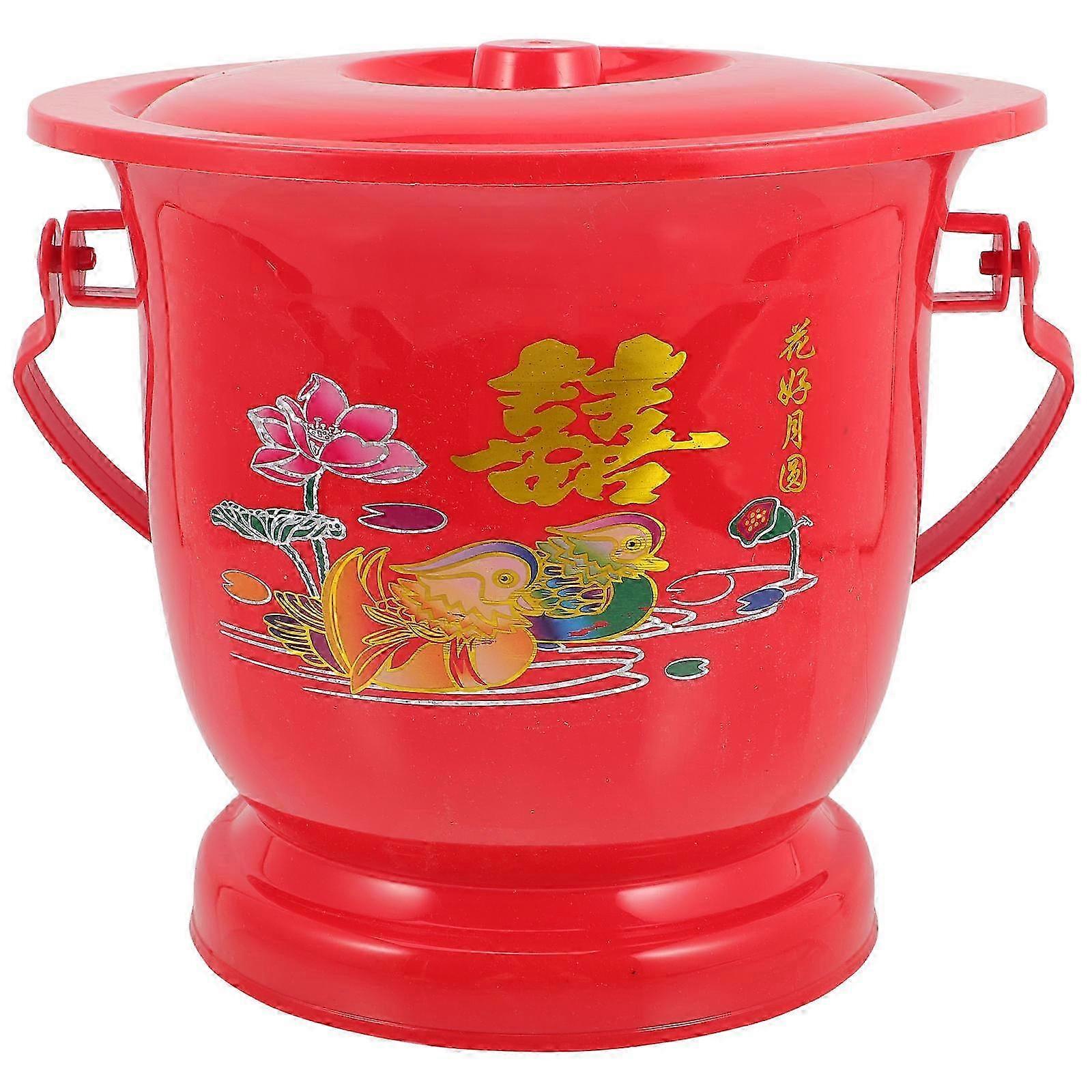 Night Urine Pot Portable Potty for Adults Easy to Move Stable Bottom Red 24x24cm 1Set
