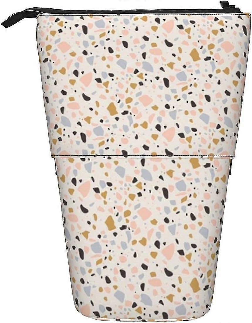 Telescopic Pencil Case Terrazzo Coral Gold Makeup Bag Large Capacity Pencil Case With Zipper Pen Holder, For Students, Office Supplies34105