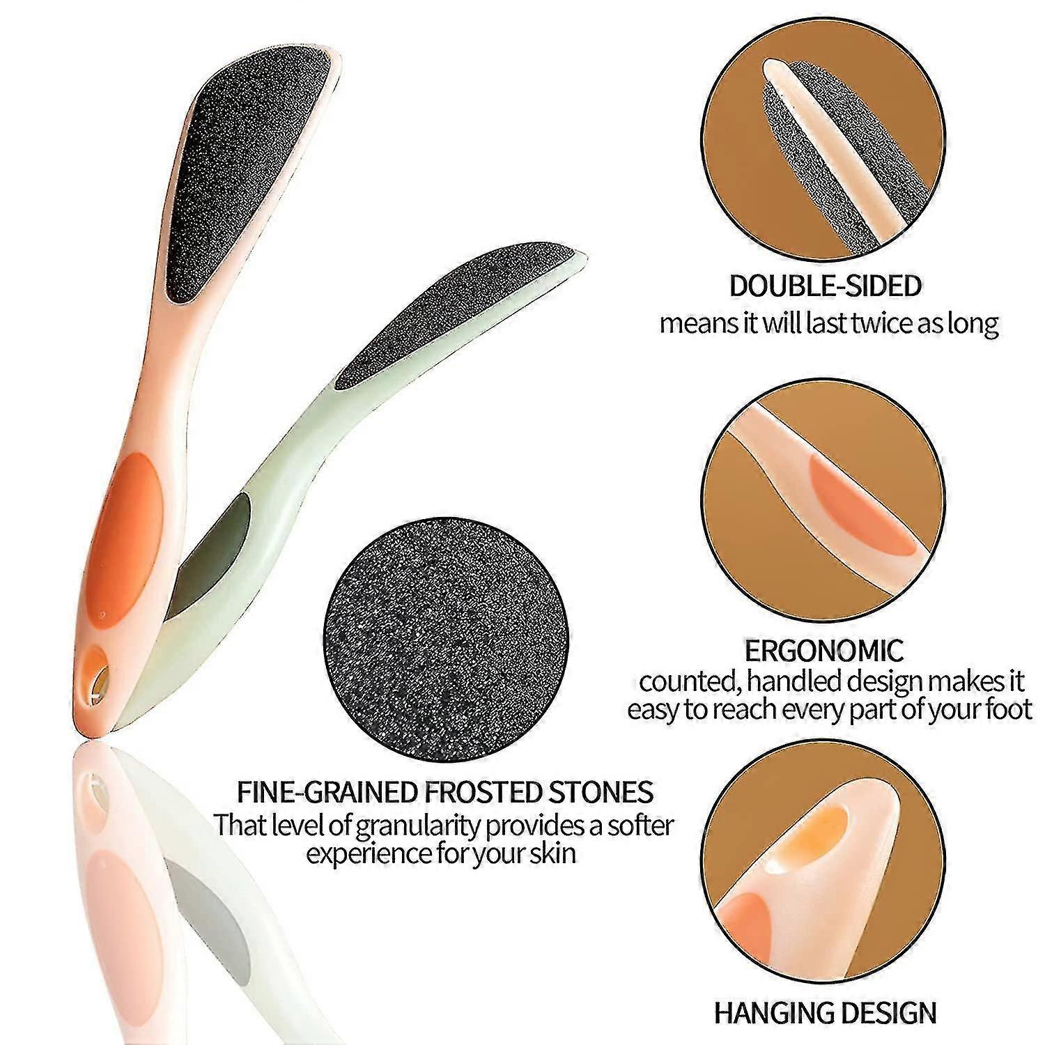 Double-Sided Foot Pumice Stone with Handle - Ergonomic Design for Easy Exfoliation (2-Pack)