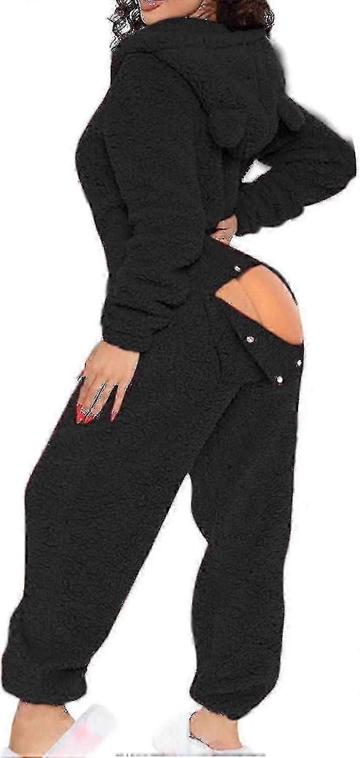 Pyjama Cache-couche Adulte Sexy Pour Femmes Rabat De Cul Polaire À Capuche Une Pièce Pyjama Femmes Moelleux Vêtements De Nuit Moelleux