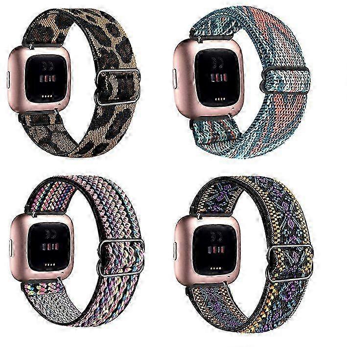 4 Pack Nylon Bands Compatible with Fitbit Versa 2/Versa, Elastic Replacement Straps