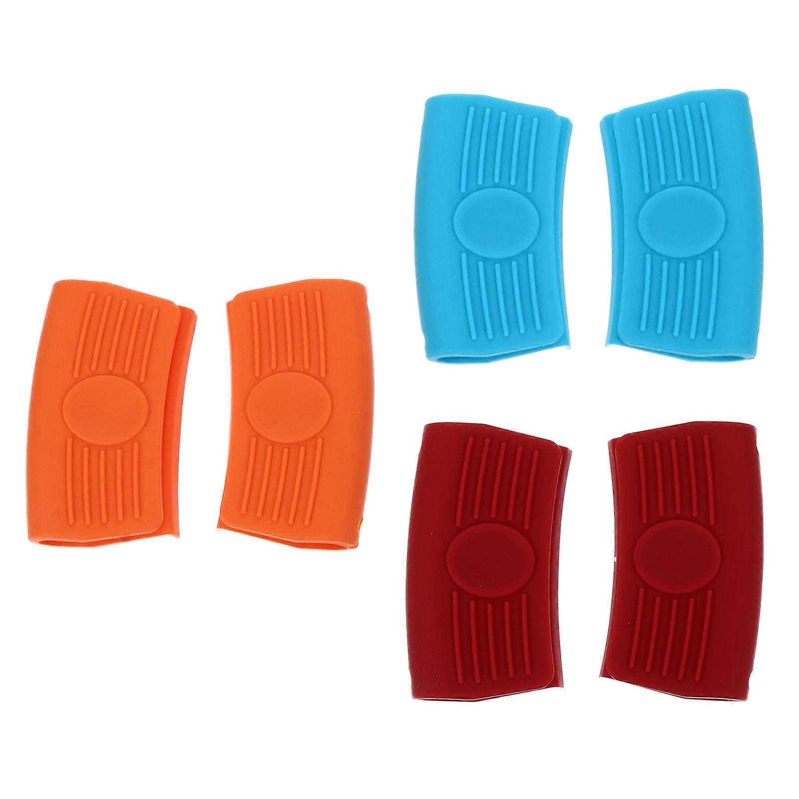 Heat Insulated Pot Grip 3 Pair Silicone Handle Holder Cooking Utensil Assorted Color Scald-Proof Enhanced Grip