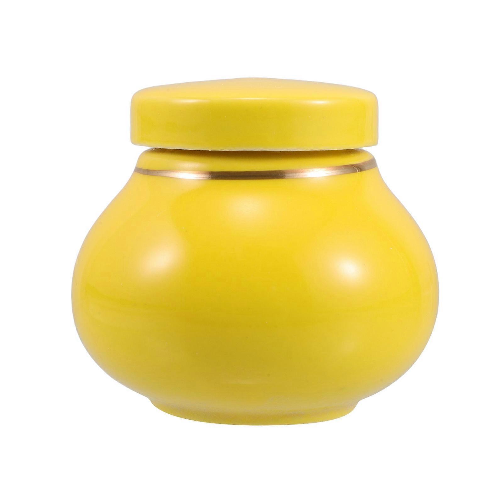 Tea Canister Airtight Ceramic Container For Tea Leaf Storage In Elegant Yellow 1Set