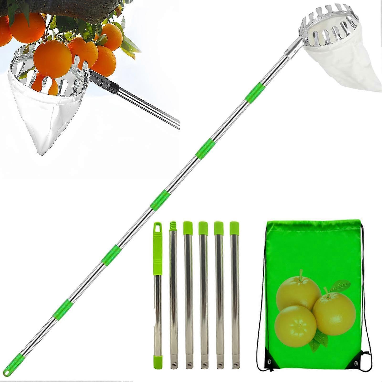 Fruit Picker With Telescopic Pole, Extendable Basket for Harvesting at Height, Portable Tool