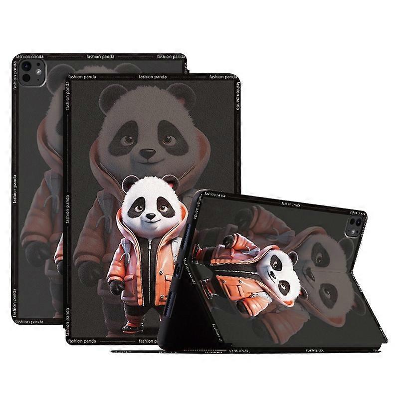 For iPad Pro 11 (2024) Case Panda Pattern PU Leather Tablet Cover with Folding Stand