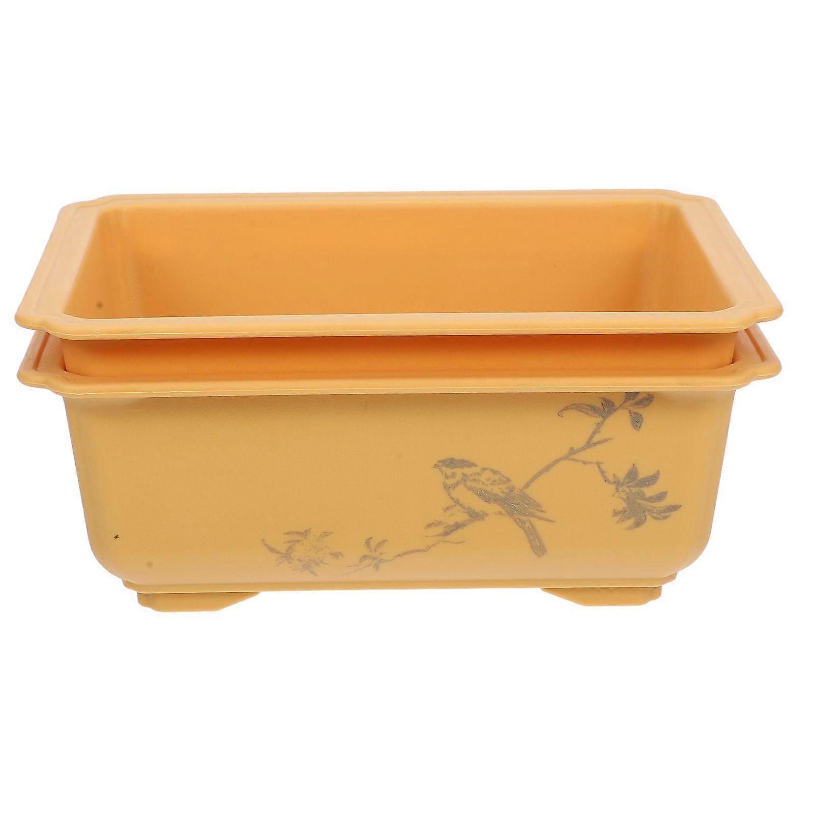 2pcs Root-Control Planter Box Rectangle Plastic Flower Pots with Bird Pattern for Windowsills Patios Outdoor Uses
