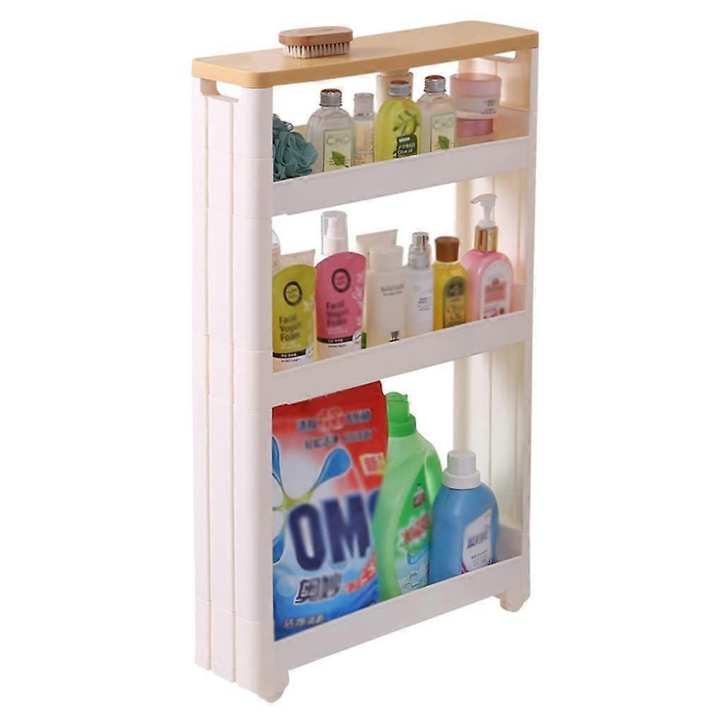 Storage Shelf Organizer on Wheels, Slim 3-Tier White Kitchen Trolley Rack, Mobile Cabinet Holder for Small Spaces