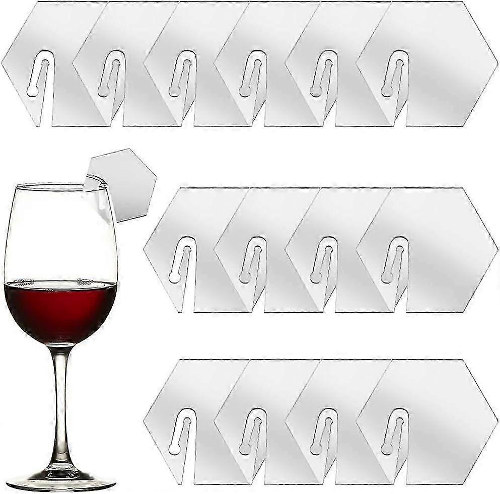 1 BOX 20PCS Silver Acrylic Drink Markers Wine Glass Name Tags Mirror Hexagon Party Stemless Glasses Name Tag Blanks Identifiers for Identification Wed