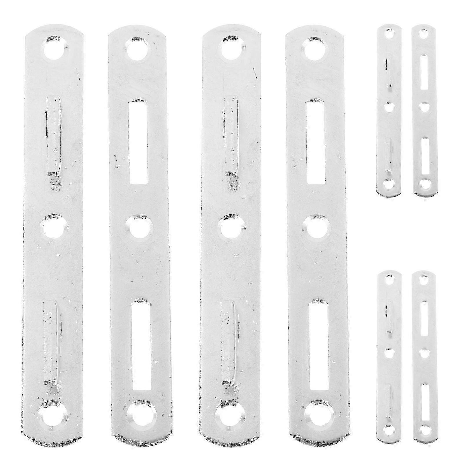 4 Pairs of Silver Bed Frame Brackets & Fasteners Replacement Hardware for Bed Rails, 12x1.5x0.28cm