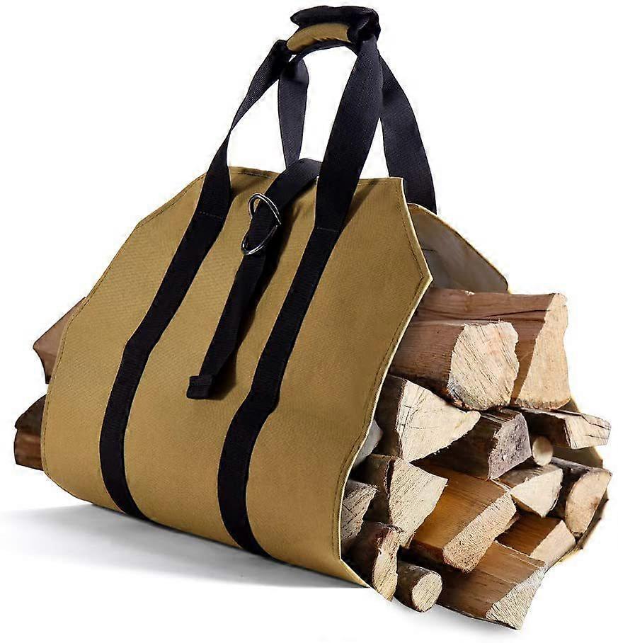 Canvas Fireplace Log Bag Large Capacity Firewood Storage Bag Outdoor Log Carrier Waxed Wood Log Holder with Handles Strong Wood Carrier Bag(39 x 18 i