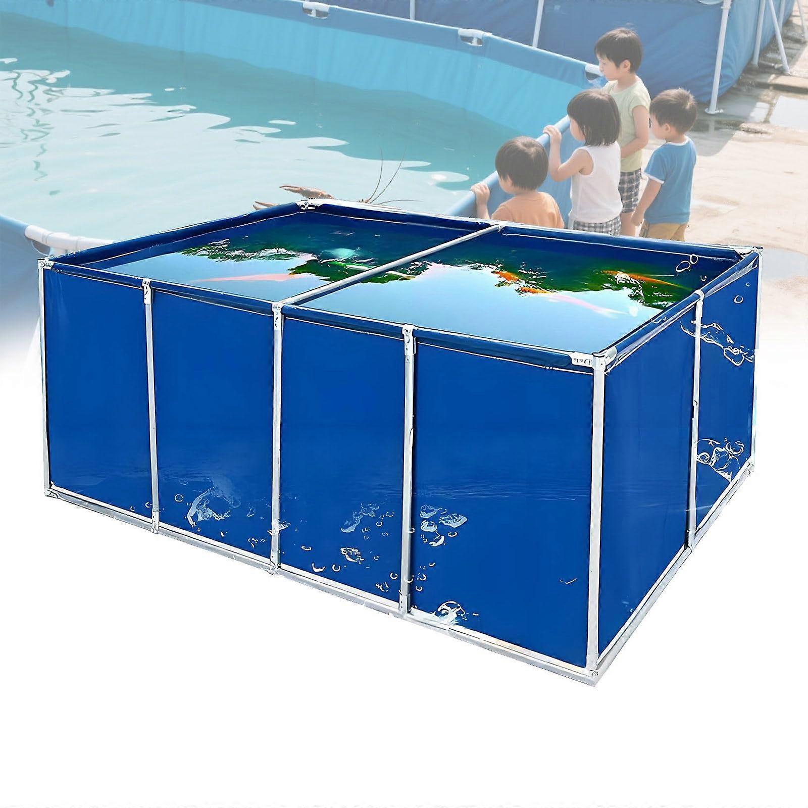 Temporary Fish Holding Tank Rectangular Above Ground Foldable Canvas Pool 1.5x1x0.8m Sun Resistant, Scratch Resistant
