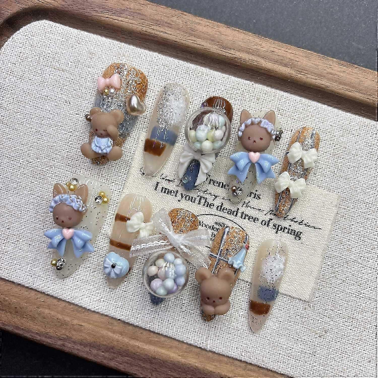 Brown Bear Press on Nails Handmade Cute Cartoon False Nails