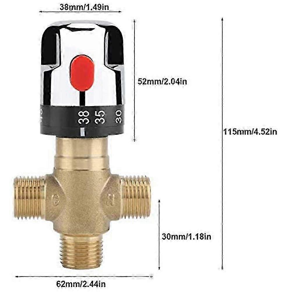 Termostatisk blandeventil Solid messing G1/2 For dusjsystem Vanntemperaturkontroll Rørbasseng T