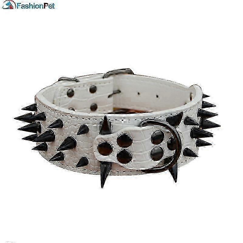 High Quality Width PU Leather Big Dog Collar with Black Sharp Spikes Studded for Large Dog Pitbull Mastiff
