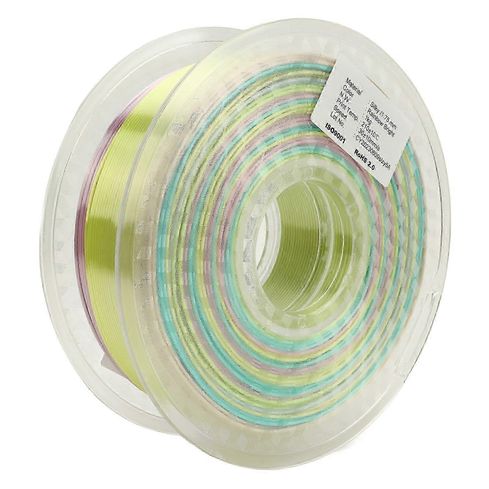 1.75mm 3D Printer Filament - PLA, Rainbow Color Gradient, Silky Shiny 2025