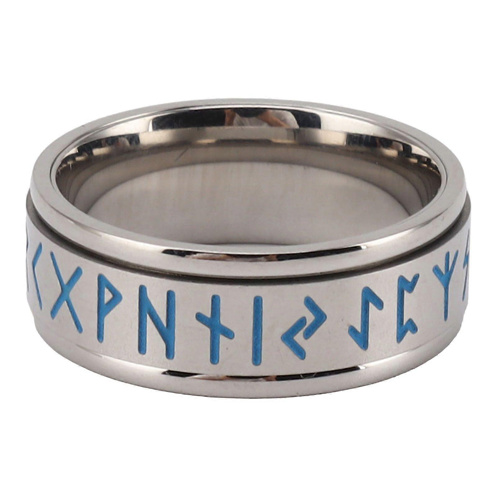 Fashionable Rotatable Band Ring Men Women Titanium Steel Character Engraved Ring Jewelry Accessory Steel Color Size 9
