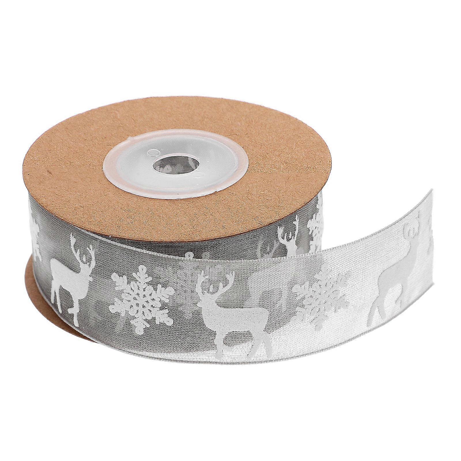 Christmas Ribbon Grey Deer Pattern Trim Ribbon for Decor 1 Roll