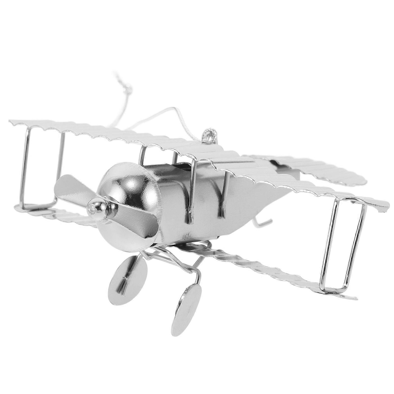 Retro Aircraft Model Iron Airplane Ornament for Home Decor 2Pcs Silver