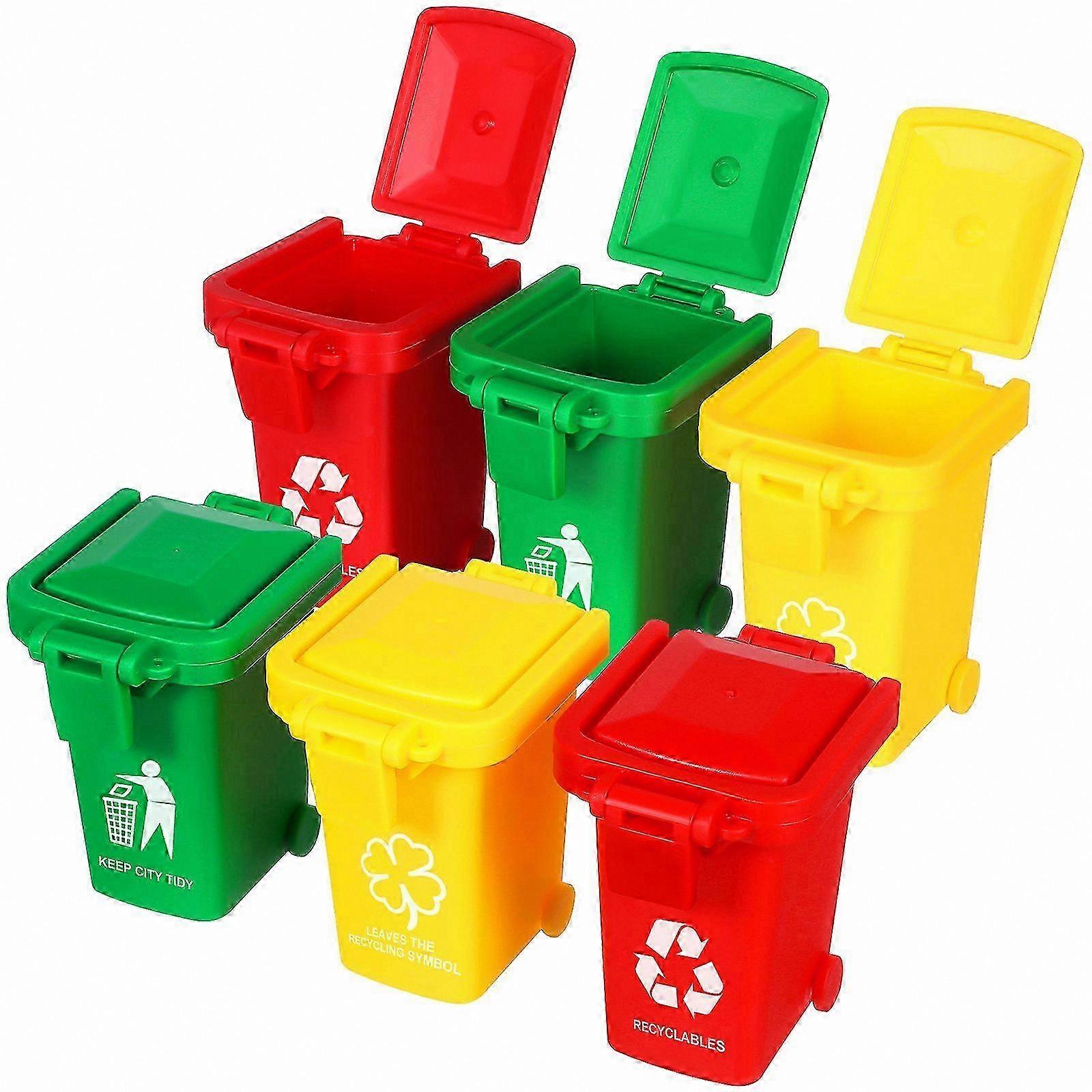 6-Pack Mini Trash Can Toys for Kids, Educational Push-To-Open Playset