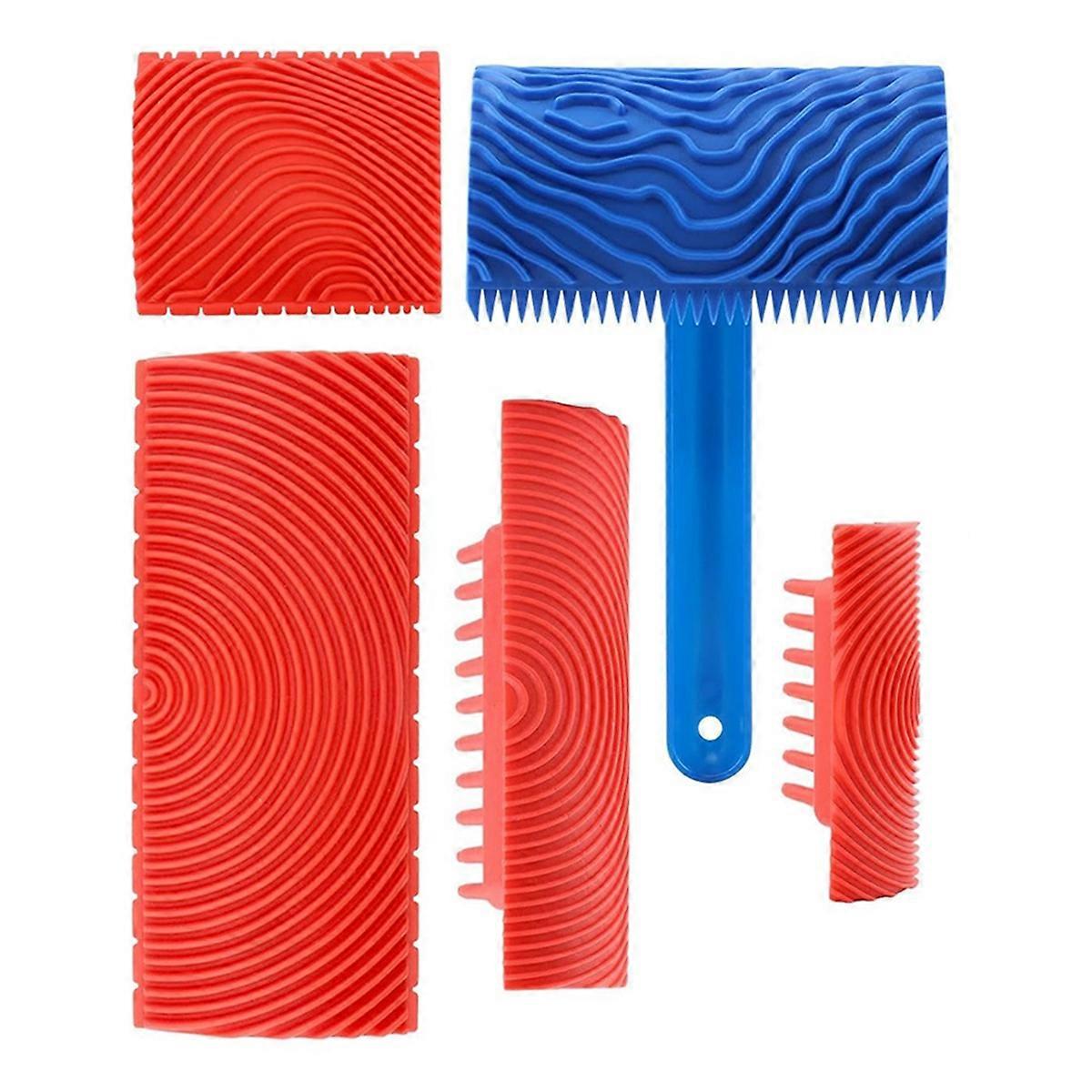 5 Pack Wood Grain Tool,Woodgraining Tool Kit,Texture Pattern with Handle Roller Rubber Empaistic Graining Tool