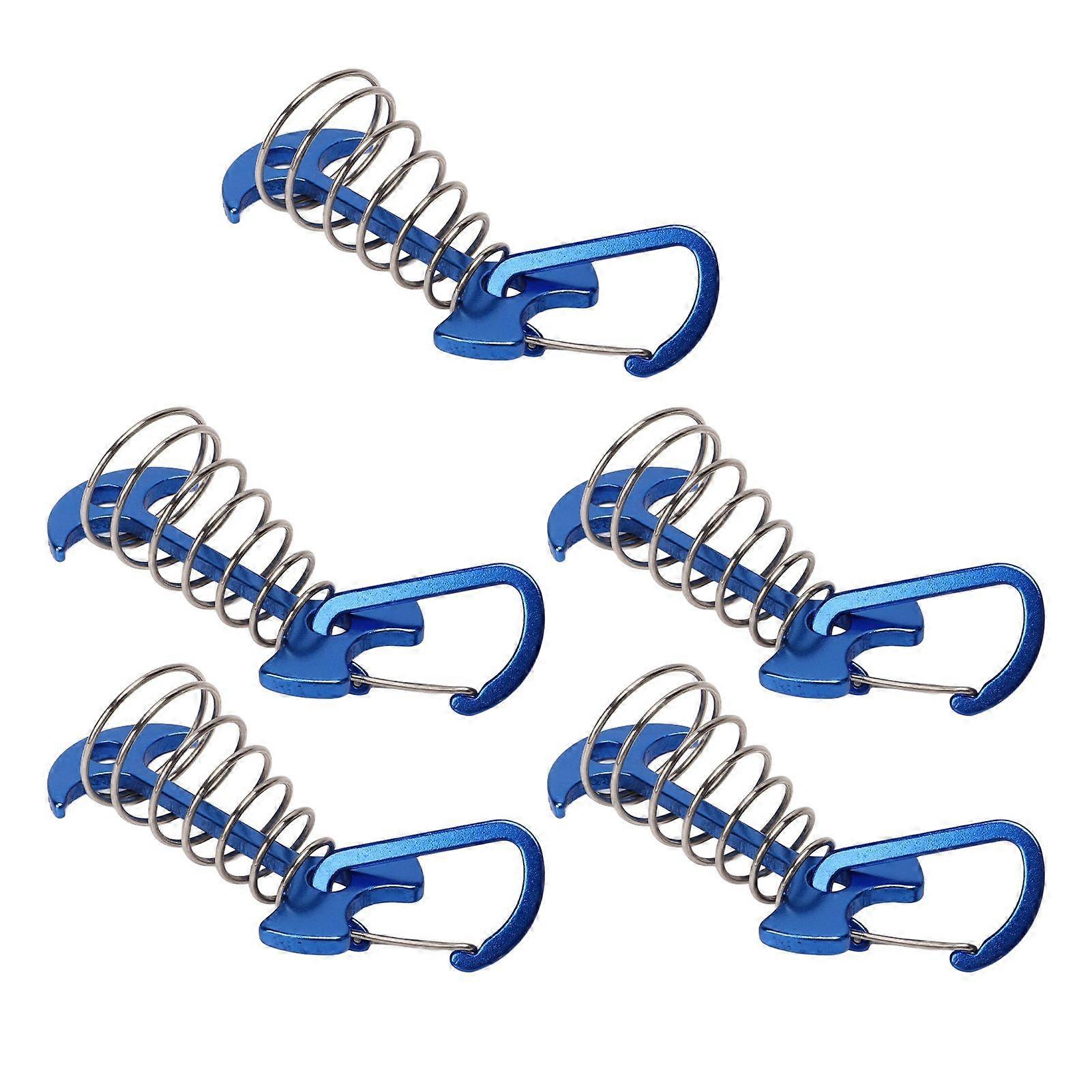 5pcs Fishbone Tent Nails Large Deck Boards Camping Tent Fixing Stakes with Spring Buckle Adjustable Wind Rope Anchor Blue