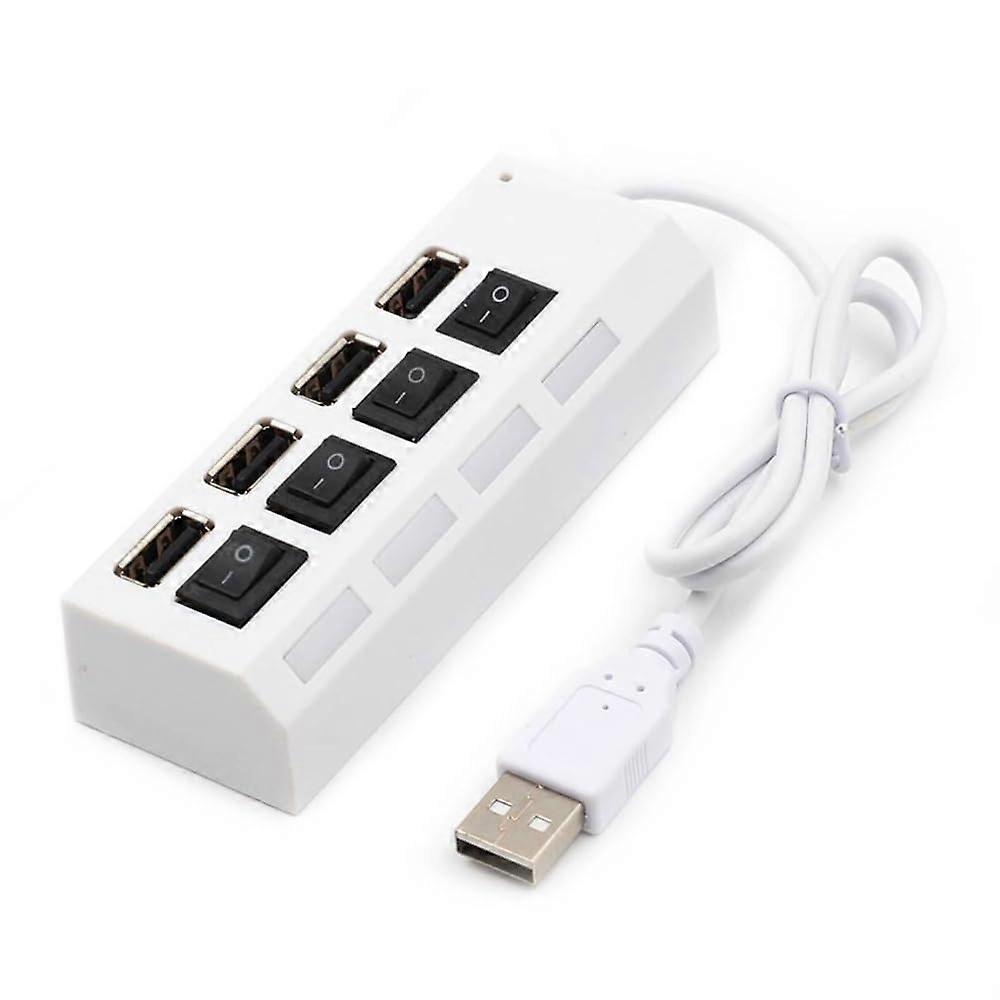 UltraSlim Multiport Expander 4Port USB 2.0 Hub For Desktop And Laptop With On/Off Switch LED Indicator White