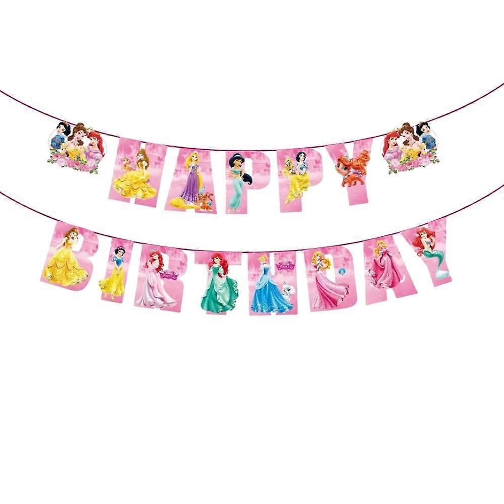 Seven Princesses Birthday Banner Pull Flag Pendant Cake Insert Decoration Set