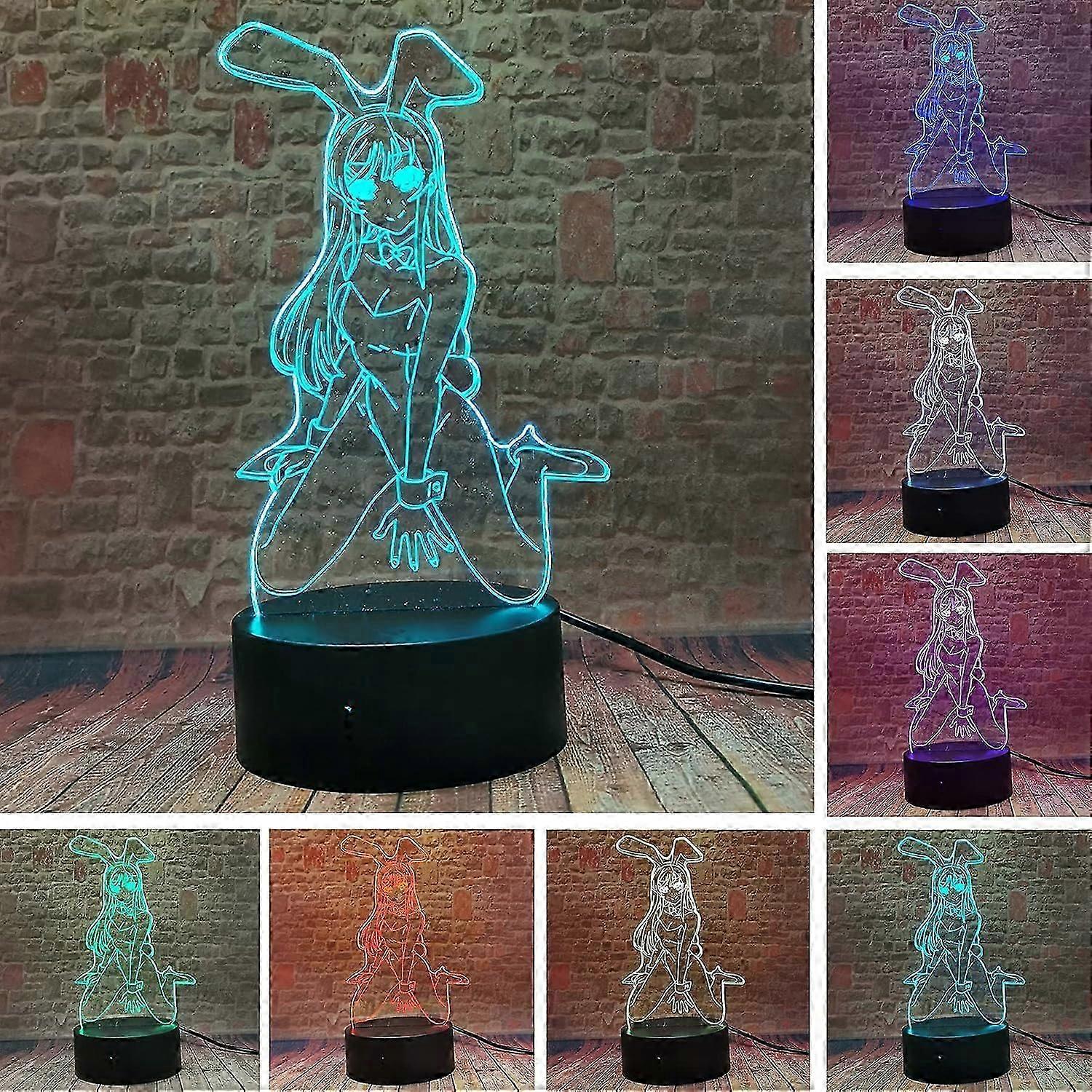 Bunny Girl Waifu Senpai Sakurajima Mai Pose Lamp 3D LED 16 Colors Change Remote Control Night Light Creative Smart Touch Dimmable Table Bedside Bedroo