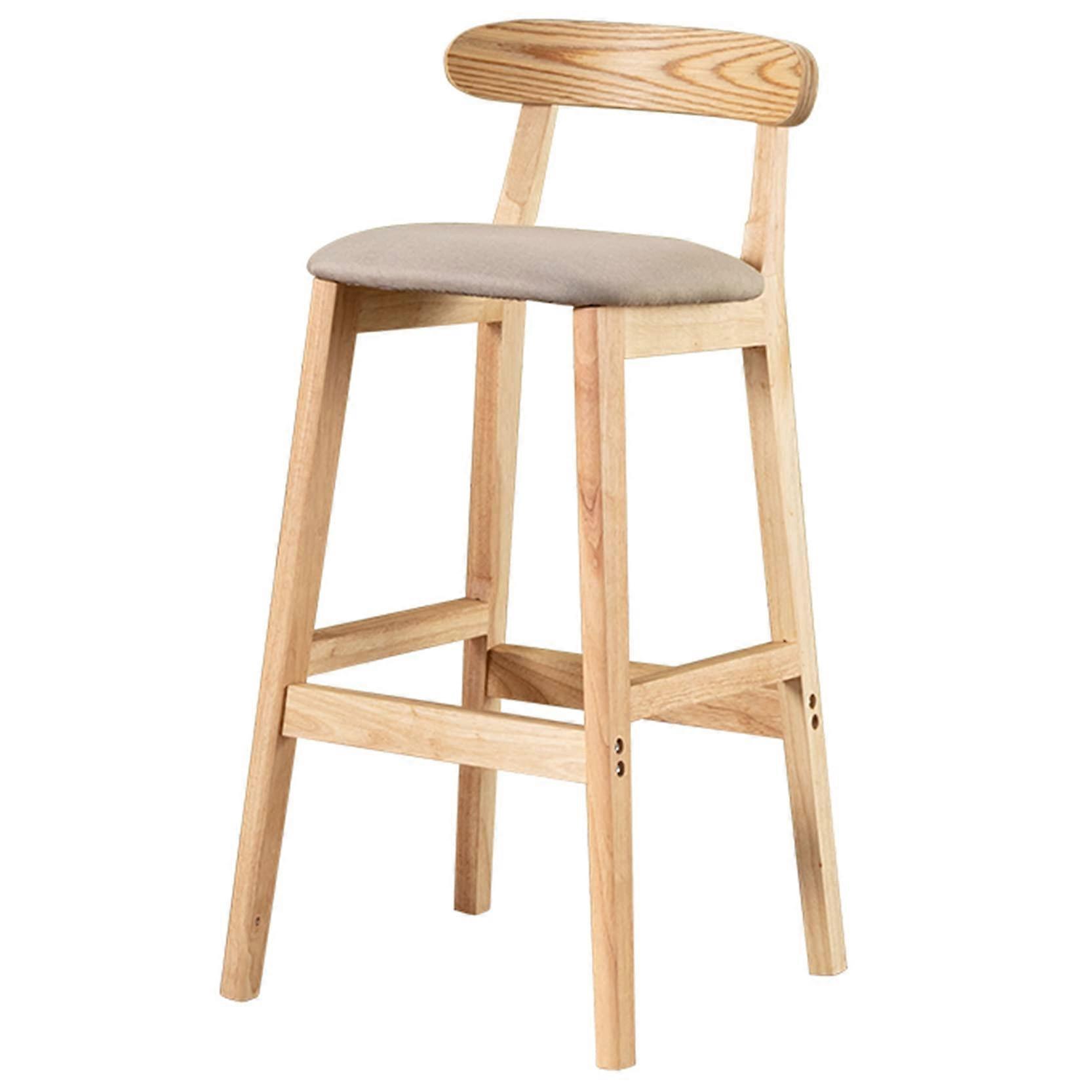 Kitchen Barstools Solid Wood Bar Chair Modern Restaurant Counter Stool With Backrest And Removable Cushion Khaki 82 cm