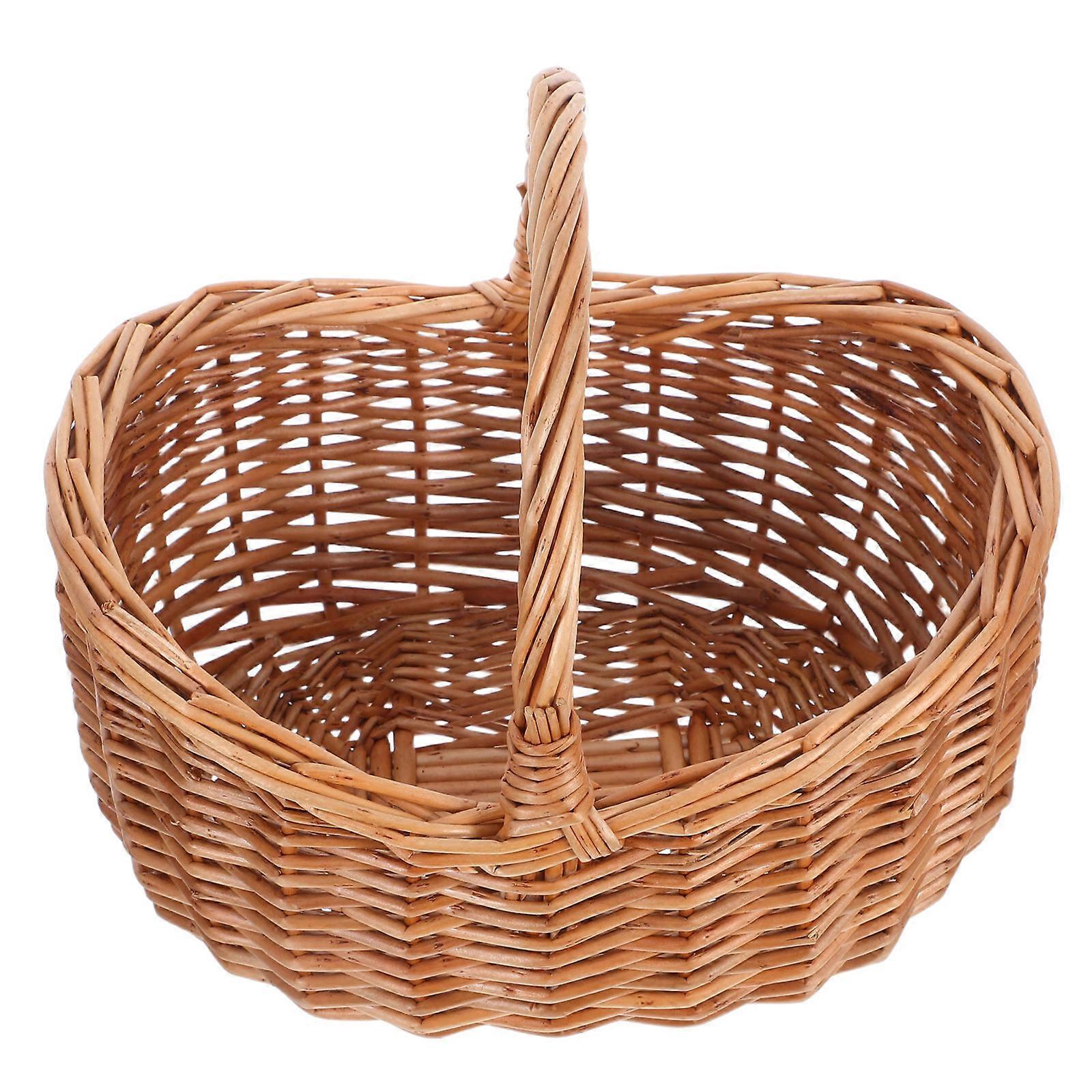 Wicker Picnic Basket Handmade Willow Basket For Outdoor Activities Light Brown Storage 1Pack