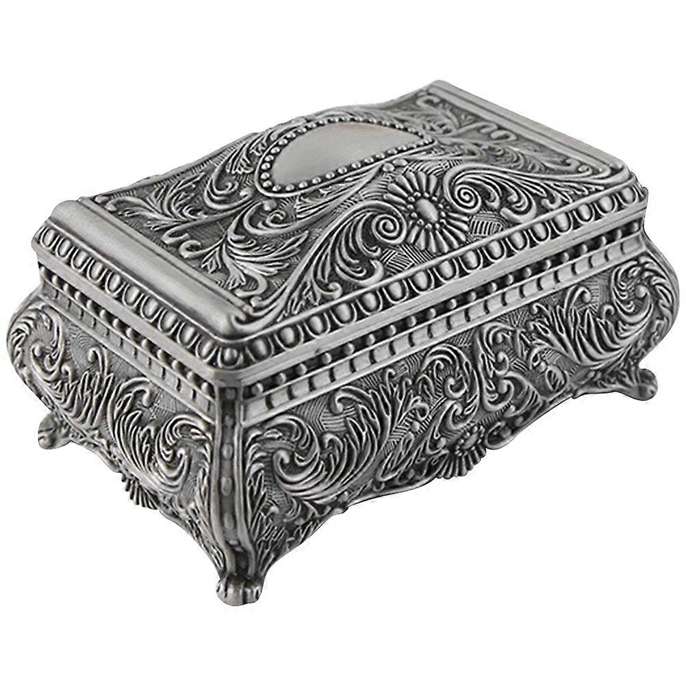 Small Footed Jewelry Box for Storage 4Pcs Vintage Silver Case