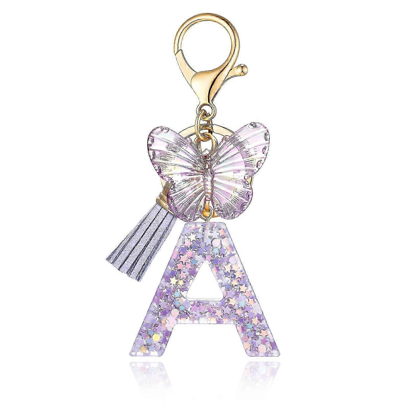 Unbrand Porte-clés Selovo avec la première lettre papillon pompon bijoux joli porte-clés sac à dos