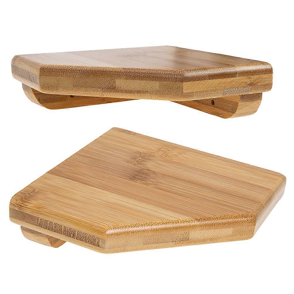 2Pcs Bamboo Corner Wall Mounted Shelves for Storage Use Floating Design
