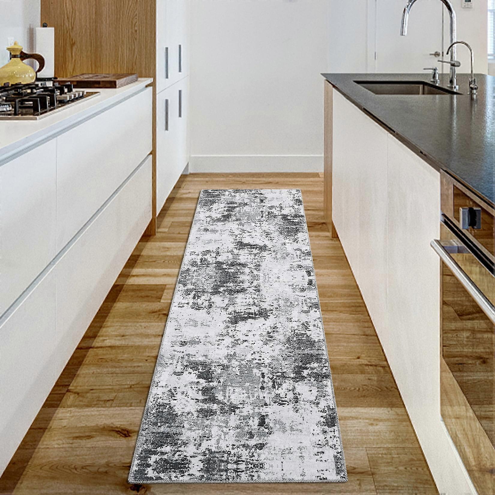 Haperlare Runner Rug 2x8 Ft, Modern Abstract Hallway Rug Gray, Non-Slip, Foldable, Machine Washable, Low Pile, Non-Shedding