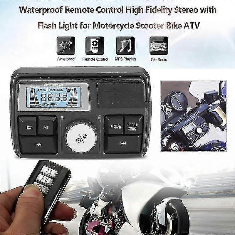 For Motorcycle Audio MP3 Radio, Sound System Stereo Speakers, Bluetooth Waterproof FM, 5 EQ Functions, LCD Display, USB/SD/TF