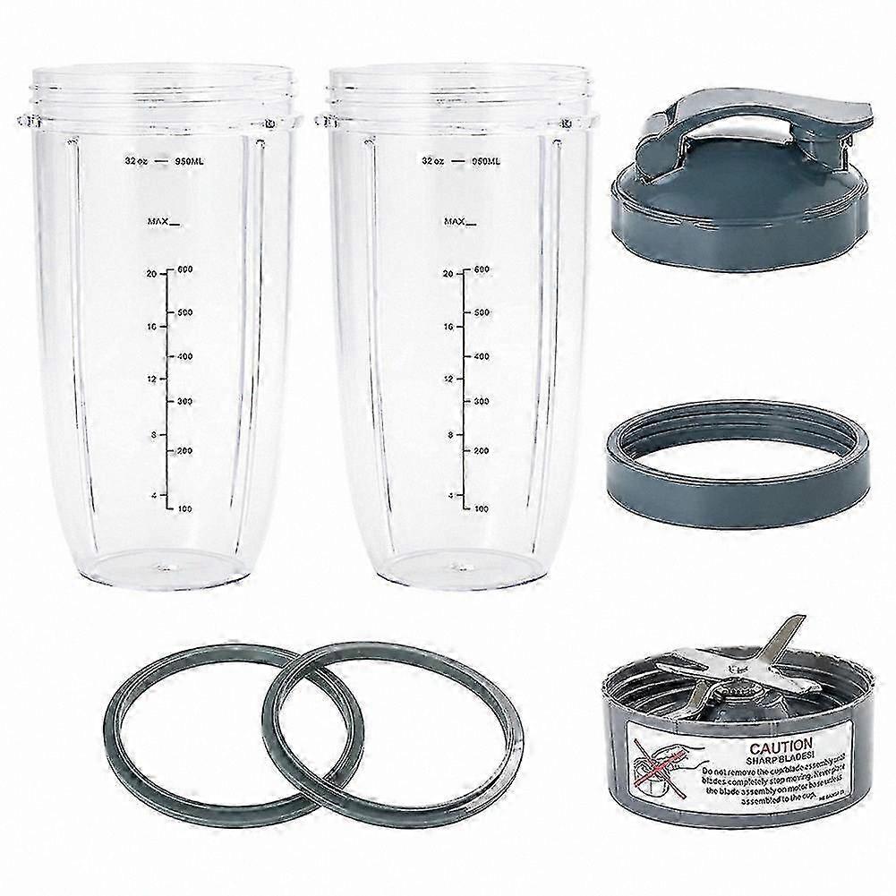 7-Piece Blender Cup and Blade Replacement Set, 32oz Large Capacity, Compatible with NutriBullet Systems