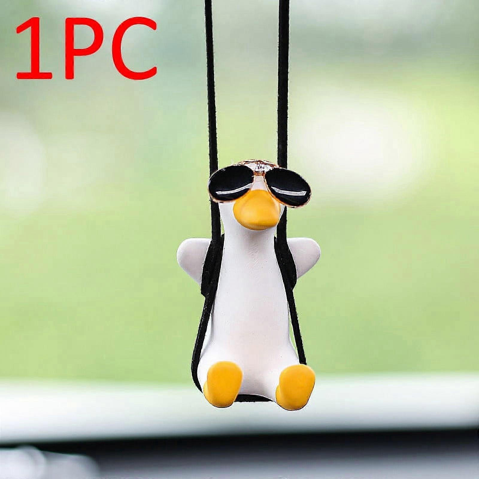 OBOSOE 1PC Swinging Duck Car Hanging Ornament, Cute Duck with Sunglasses Pendant for Rearview Mirror, Compatible with SUVs and Cars