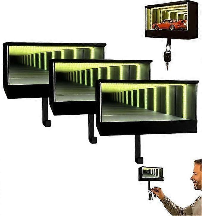 1-3X Infinity Garage Keychain, Wall Mounted Infinity Mirror LED Lamp Display Case Key Holder, Christmas Gifts for Car Enthusiasts & Collectors