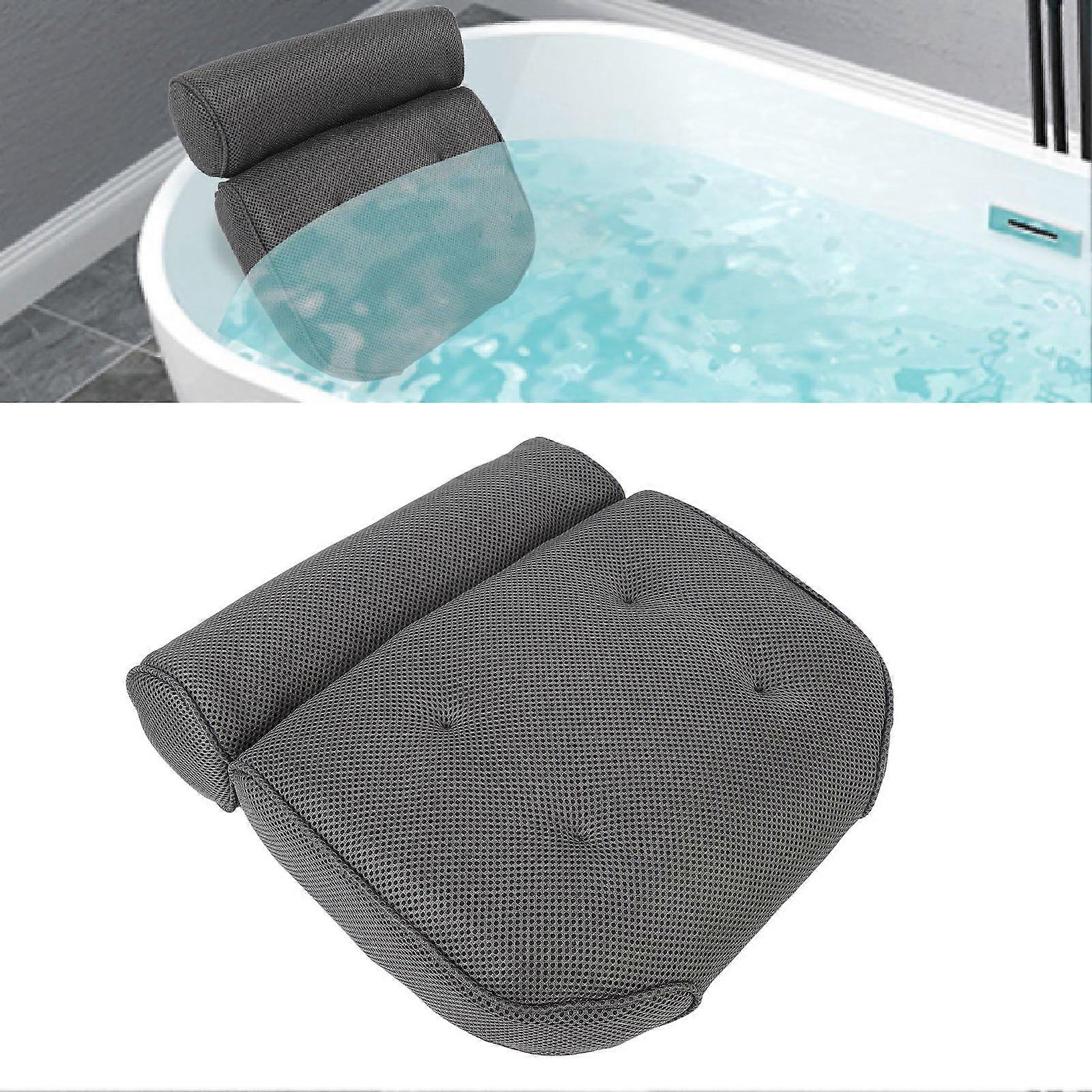 Bathtub Pillow with 6 Suction Cups Non Slip Quick Drying Breathable Mesh Bath Tub Head Rest Pillow Grey 