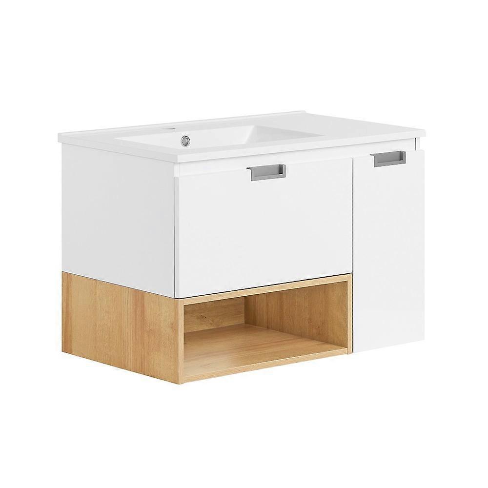 SoBuy BZR178-WN,Vanity Unit with Basin Sink Unit Wash Cabinet Bathroom Wall Mounted Storage Cabinet with a Drawer,White