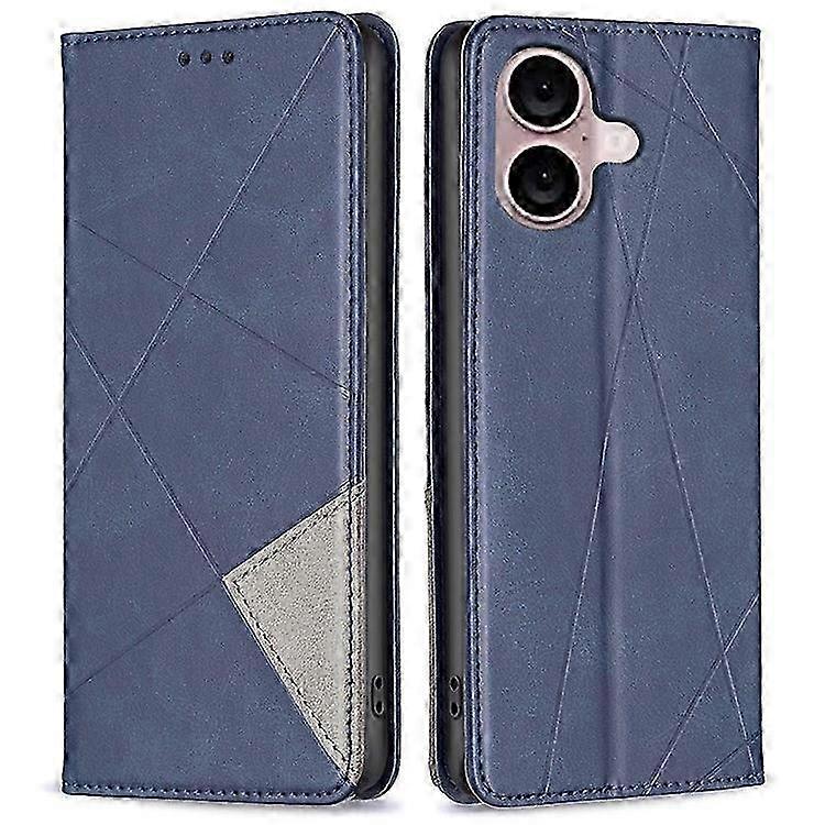 Compatible For iPhone 16 Plus Case PU Leather Rhombus Pattern Shockproof Phone Cover (New Model)