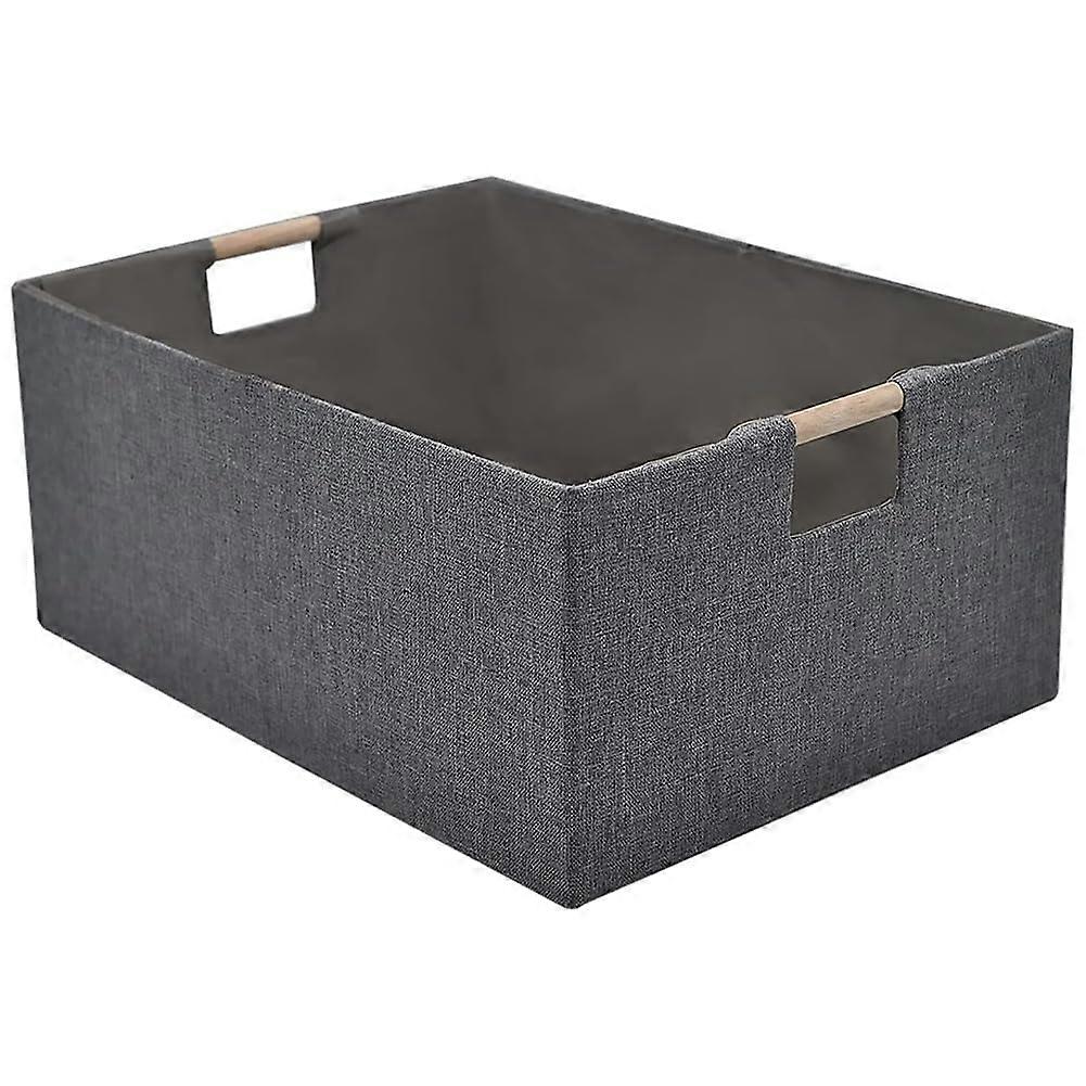Rectangular Storage Basket Foldable Decorative With Wooden Handles Reusable Home Organizer